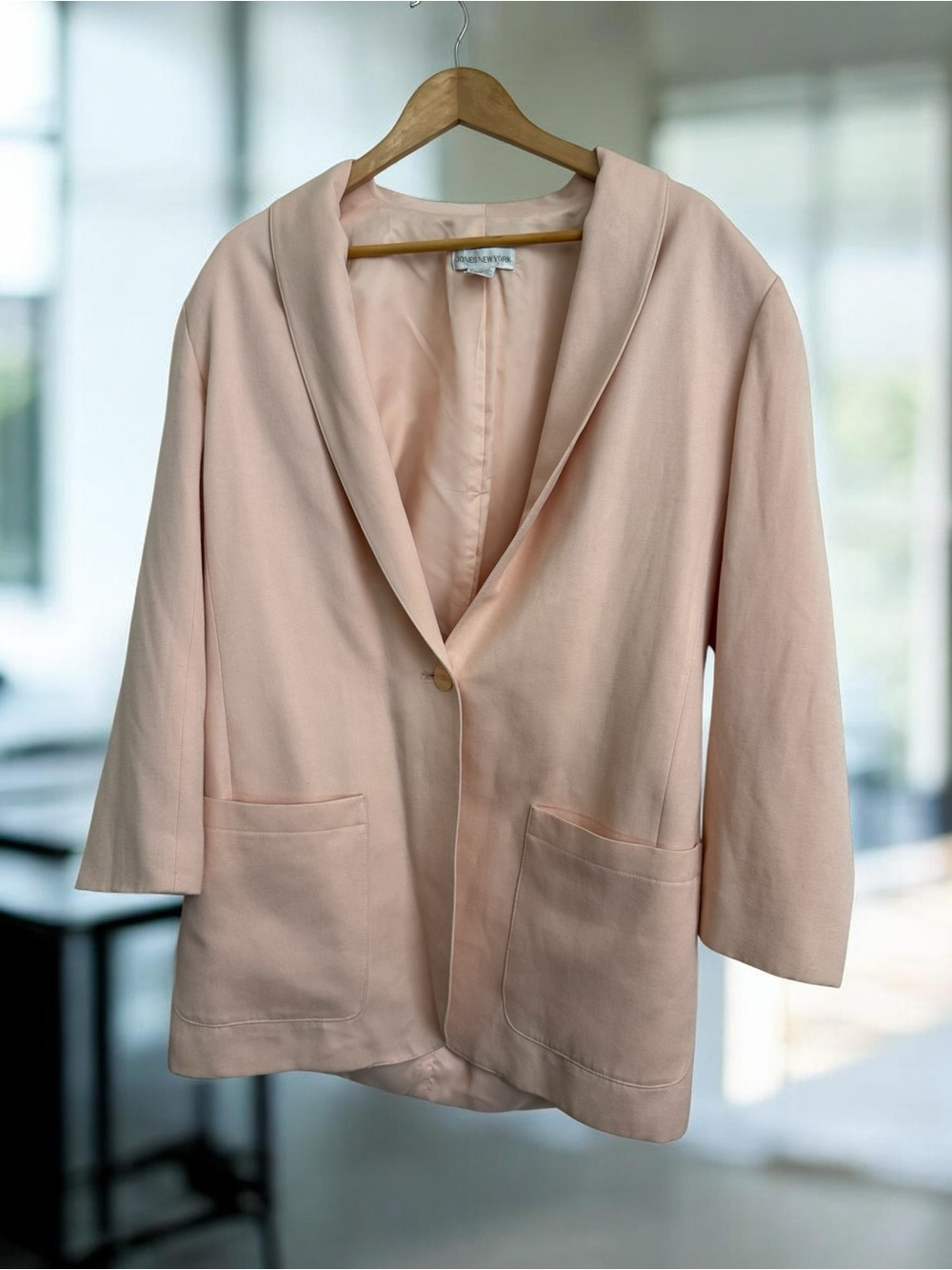 Jones New York Pastel Pink Shawl Collar “Oversized” Blazer 3/4’ inch Sleeve